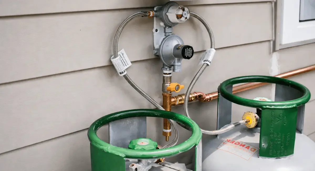 LPG gas bottles connected at the side of a home
